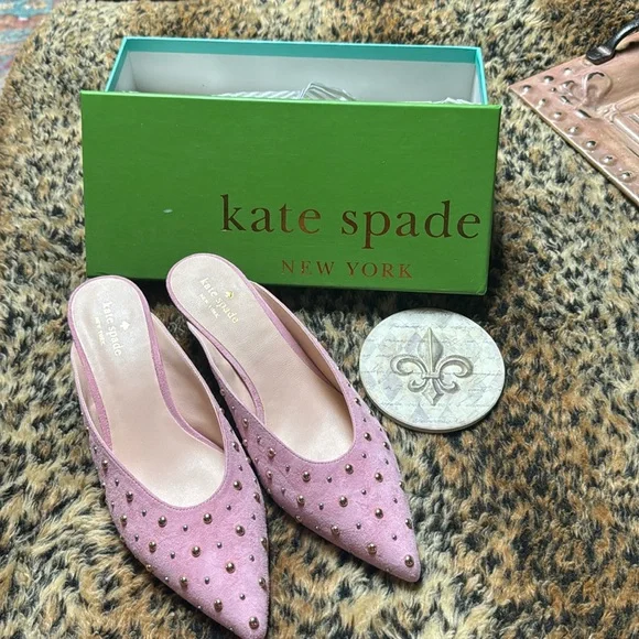 kate spade New York Women's Surie Mules Parisian Pink Studded Slides NWB Size 9 - Picture 1 of 8